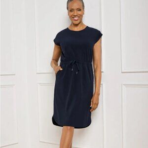 Talbots Navy Blue Keyhole Back Athleisure Dress XL WITH POCKETS!